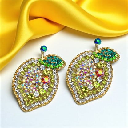 Zesty Lemon Rhinestone Earrings - Sparkle with Sunshine! 🍋