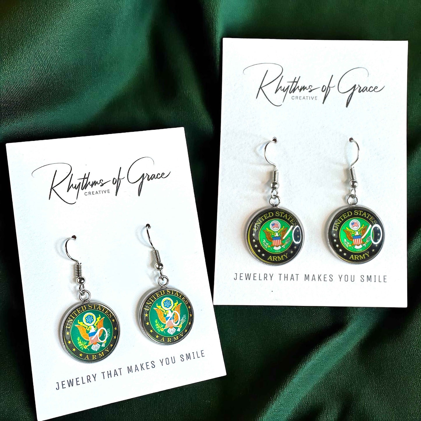 Military Mom Marvels: Army Cabochon Dangle Earrings!
