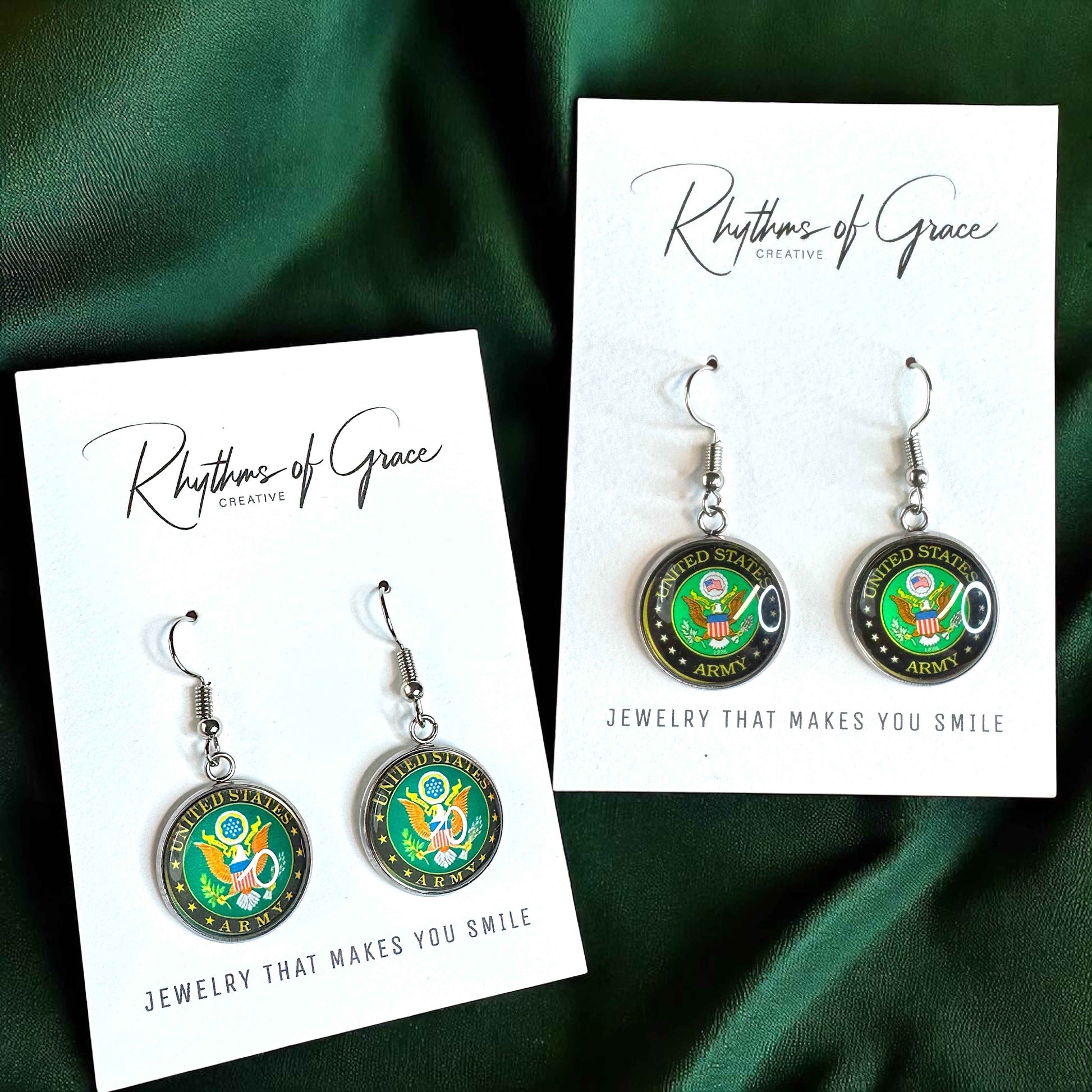 Military Mom Marvels: Army Cabochon Dangle Earrings!