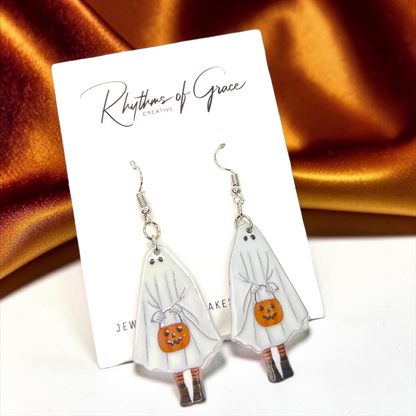 Ghost Earrings - Halloween Earrings, Lollipop Earrings, Ghost Costume, Halloween Accessories, Retro Custom, Costume Jewelry, Handmade Earrings