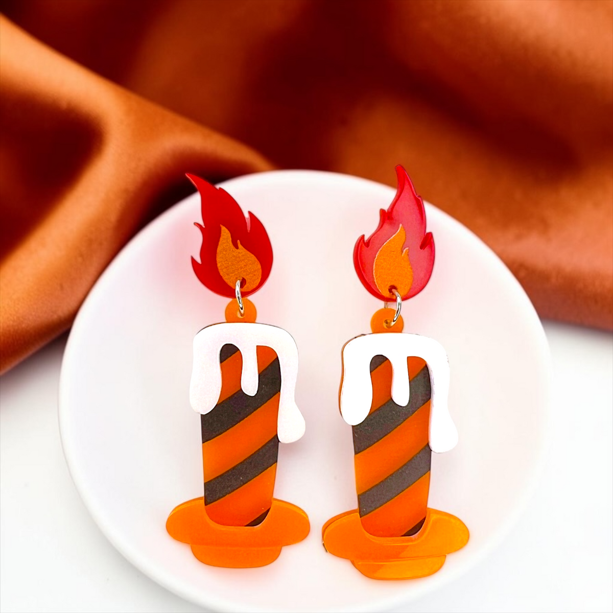 Halloween Candle Earrings - Handmade Acrylic Earrings with Stainless Steel Posts