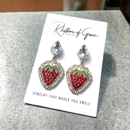 Strawberry Earrings - Strawberry Jewelry, Dangle Earrings, Fruit Earrings, Plant Lady, Handmade Earrings, Strawberry Festival, Strawberries