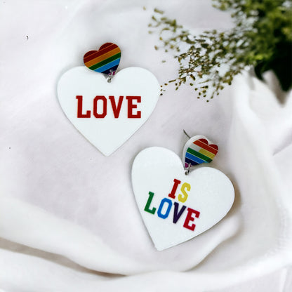Heartfelt Sparkle: Love is Love Earrings – Rainbow Bling for Your Pride and Vibe!