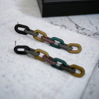 Trendy Acrylic Chain Link Earrings - Stainless Steel Posts, Camouflage