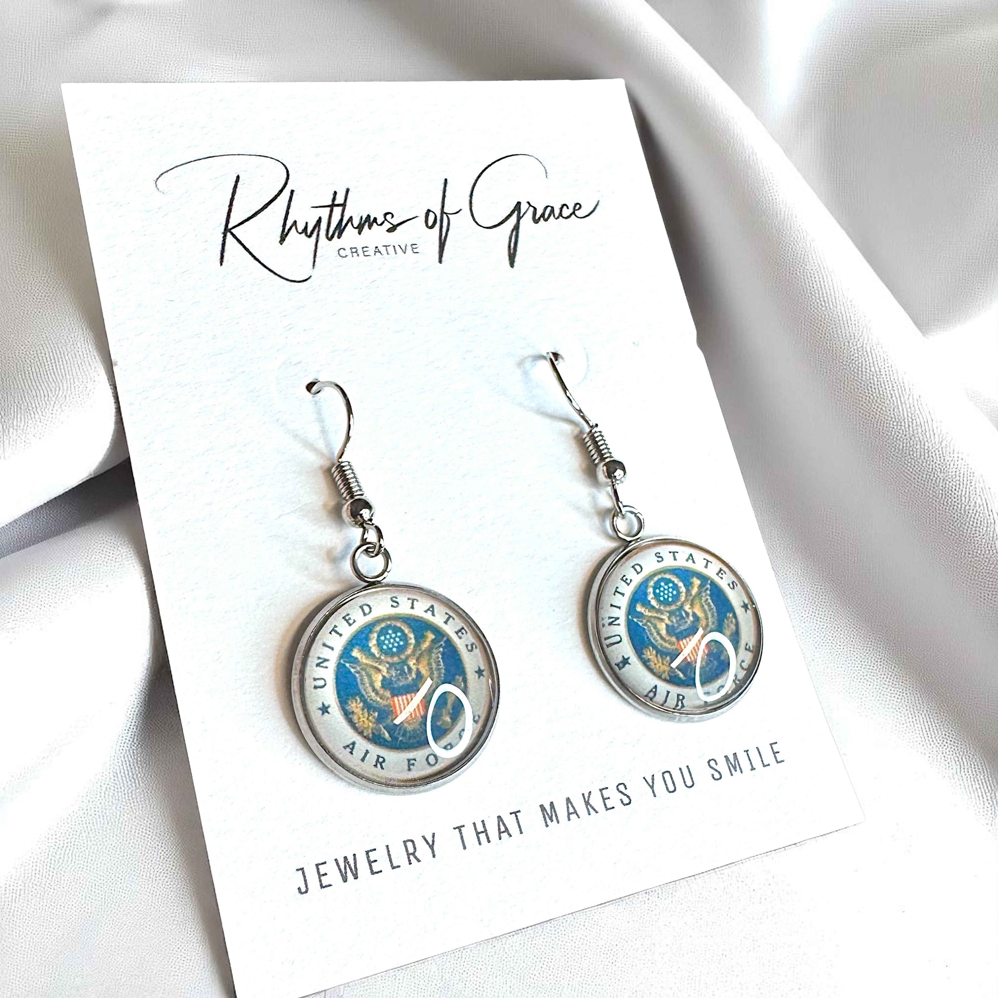 Military Mom Marvels: Air Force Cabochon Dangle Earrings!