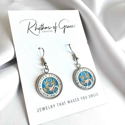 Military Mom Marvels: Air Force Cabochon Dangle Earrings!
