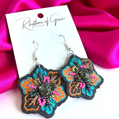 Boho Chic Embroidered Dangle Earrings – Add a Pop of Color!