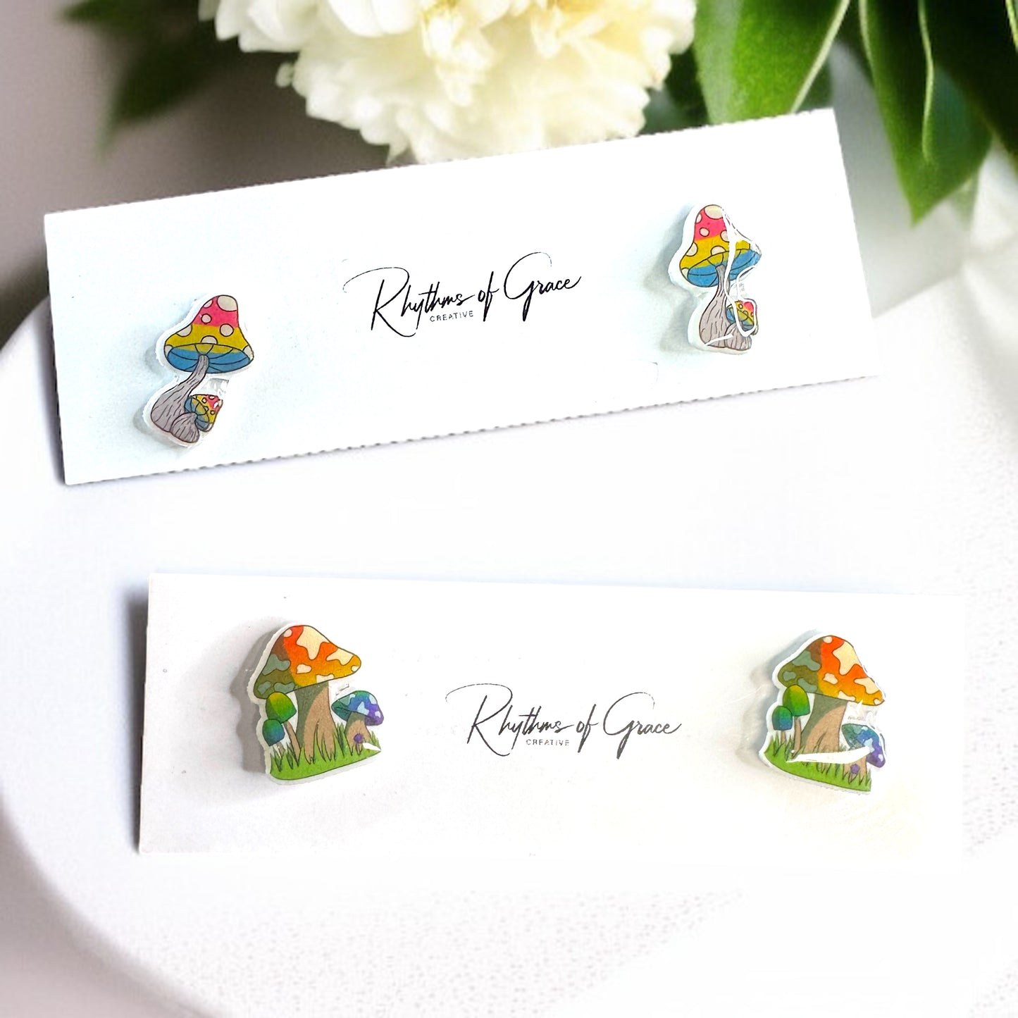 Enchanting Mushroom Stud Earrings: Two Whimsical Styles for a Magical Touch
