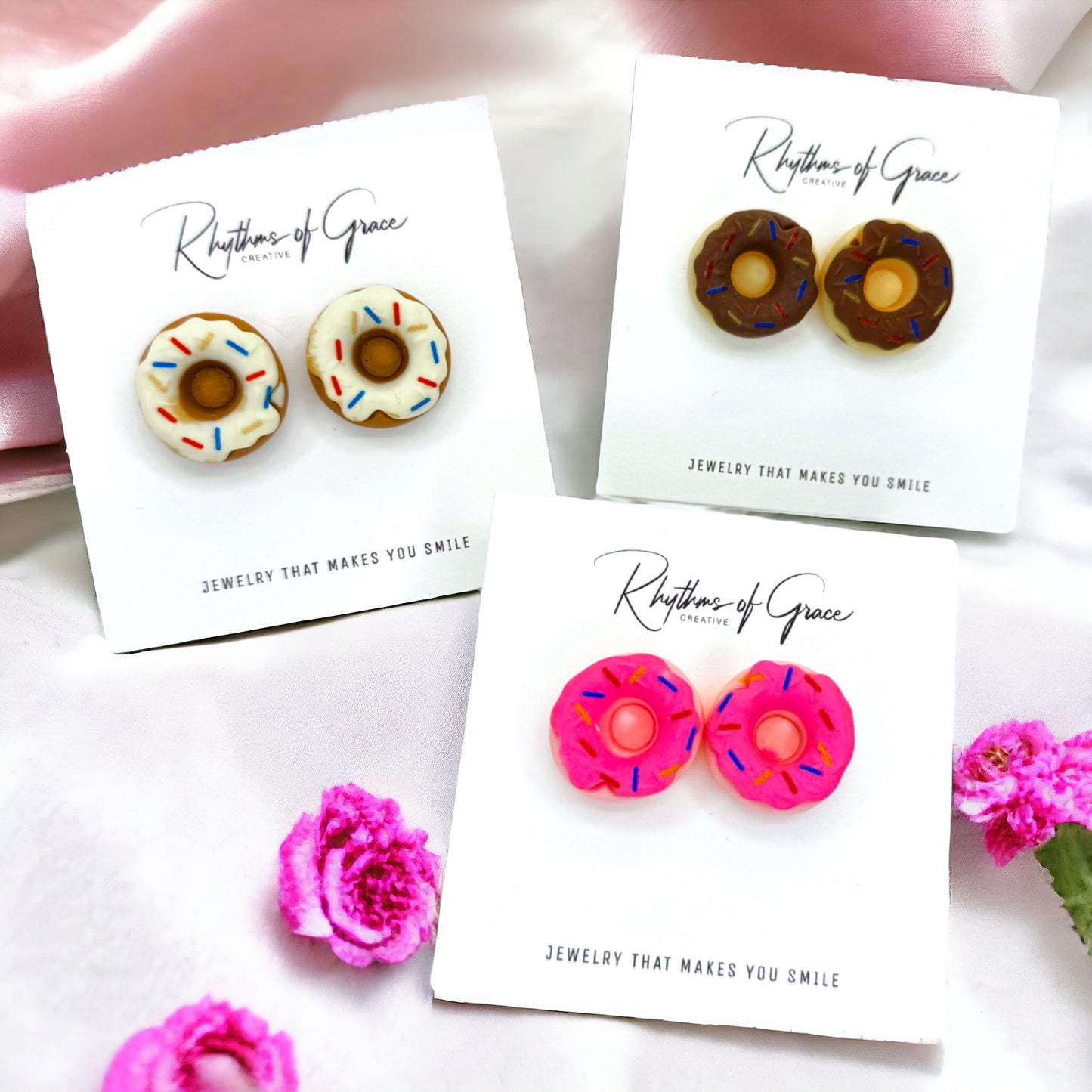Donut Earrings - Donut Studs, Food Earrings, Donut Studs, Handmade Earrings, Sprinkle Donut