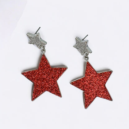 Patriotic Sparkly Star Earrings - Glitter and Enamel Statement Jewelry