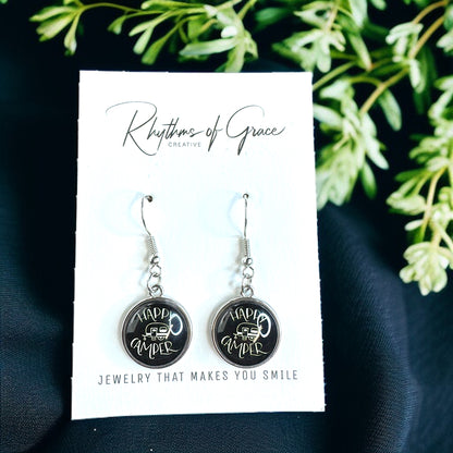 Embrace the Journey with "Happy Camper" Cabochon Dangle Earrings