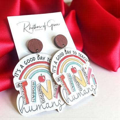 Teach Tiny Humans in Style – Rainbow Wooden Earrings for Teachers! 📚✨