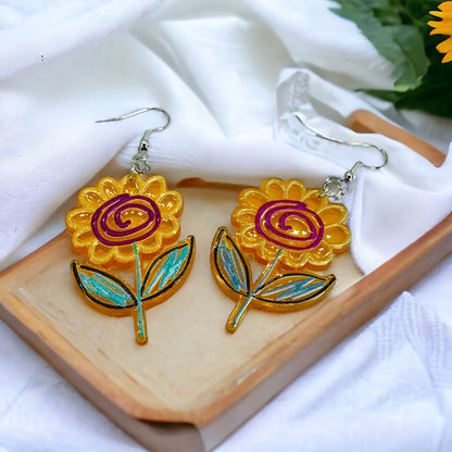 Bloom & Shine: Vibrant Flower Dangle Earrings!