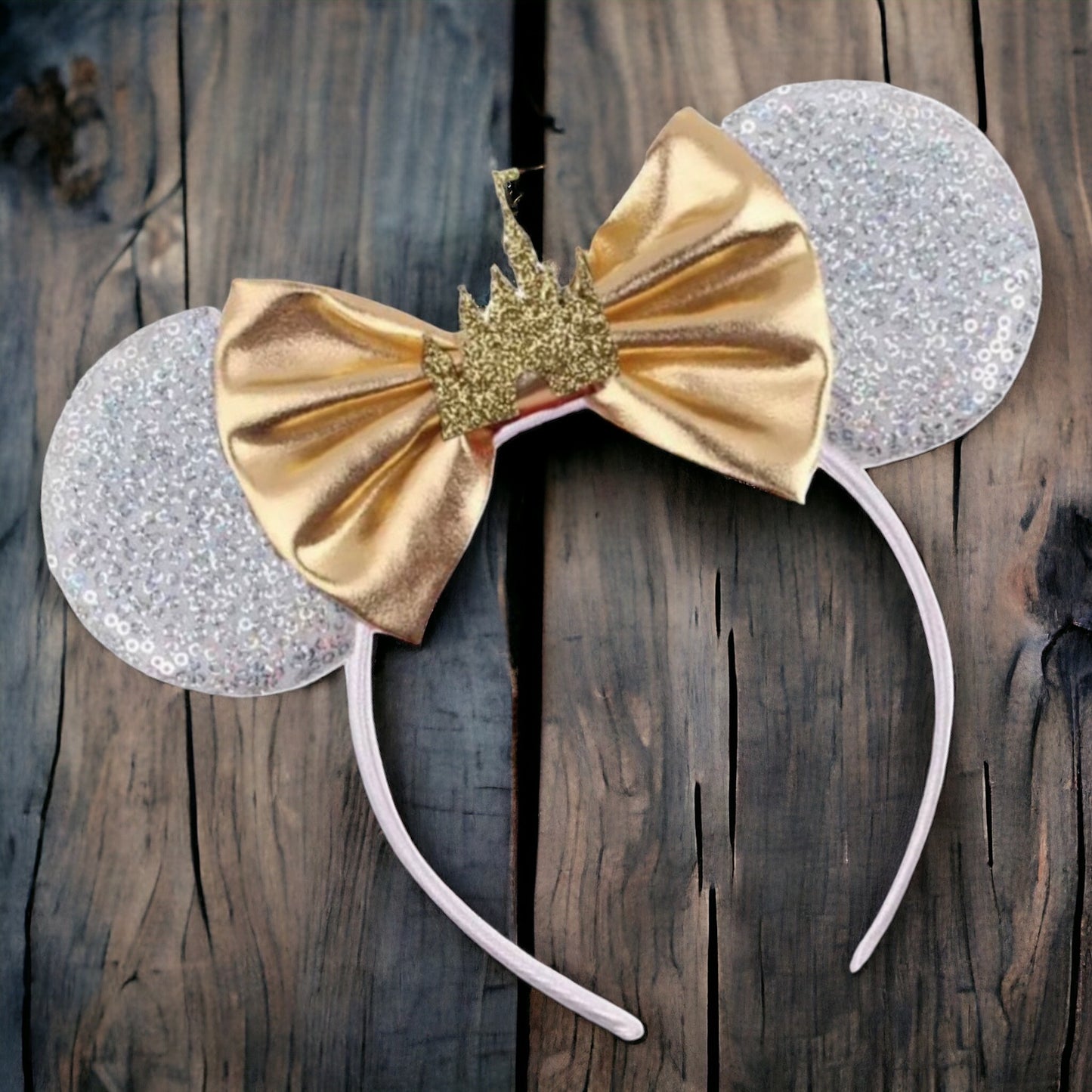Princess Castle Mouse Ears, Gold Bow, Silver or Gold Castle - Brand New!