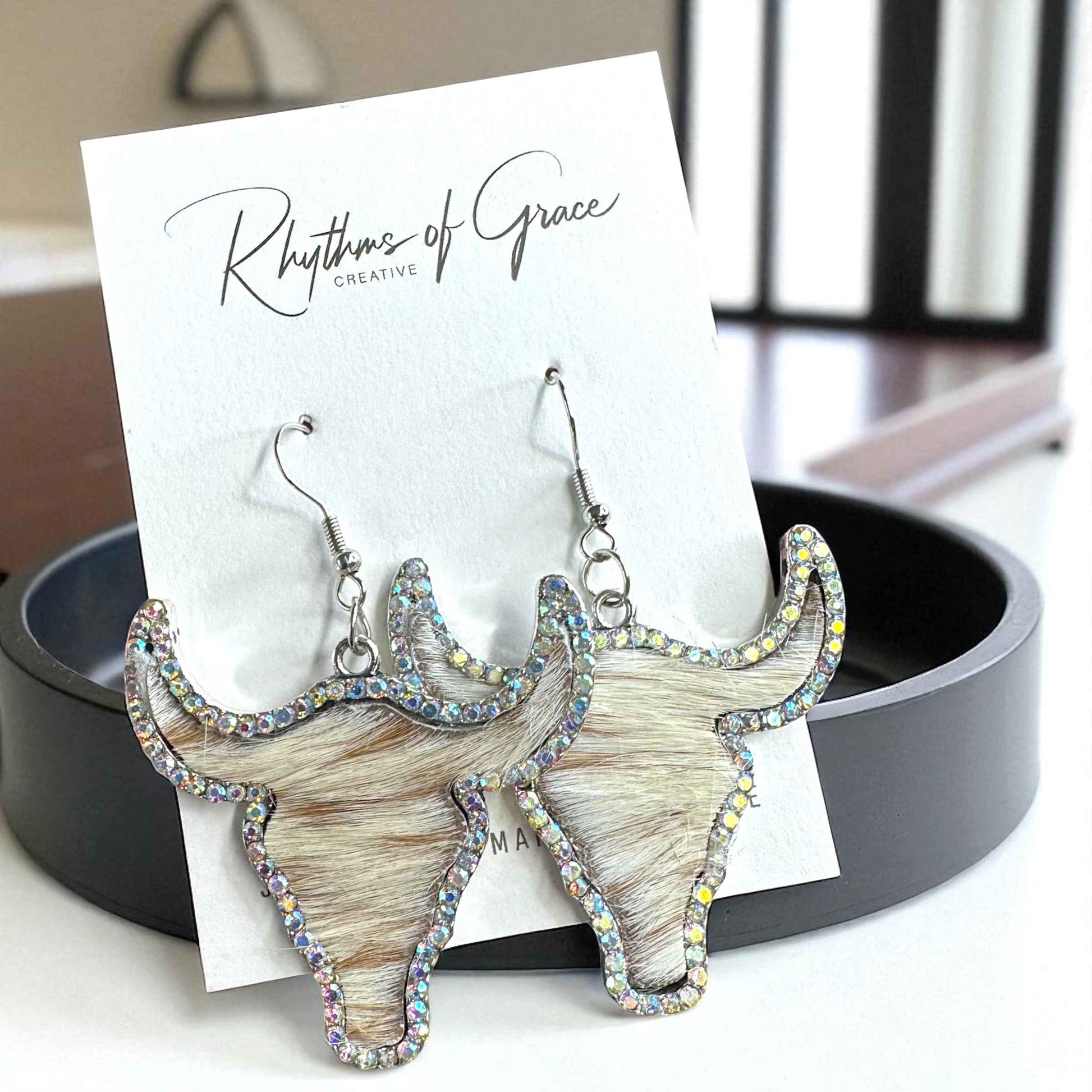 Giddy Up Glam: Rhinestone Longhorn Dangle Earrings