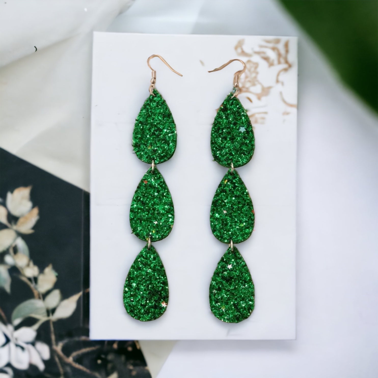 Dazzling Green Glitter Dangle Earrings - Your Lucky Charm! 🍀 - Rhythms of Grace Creative