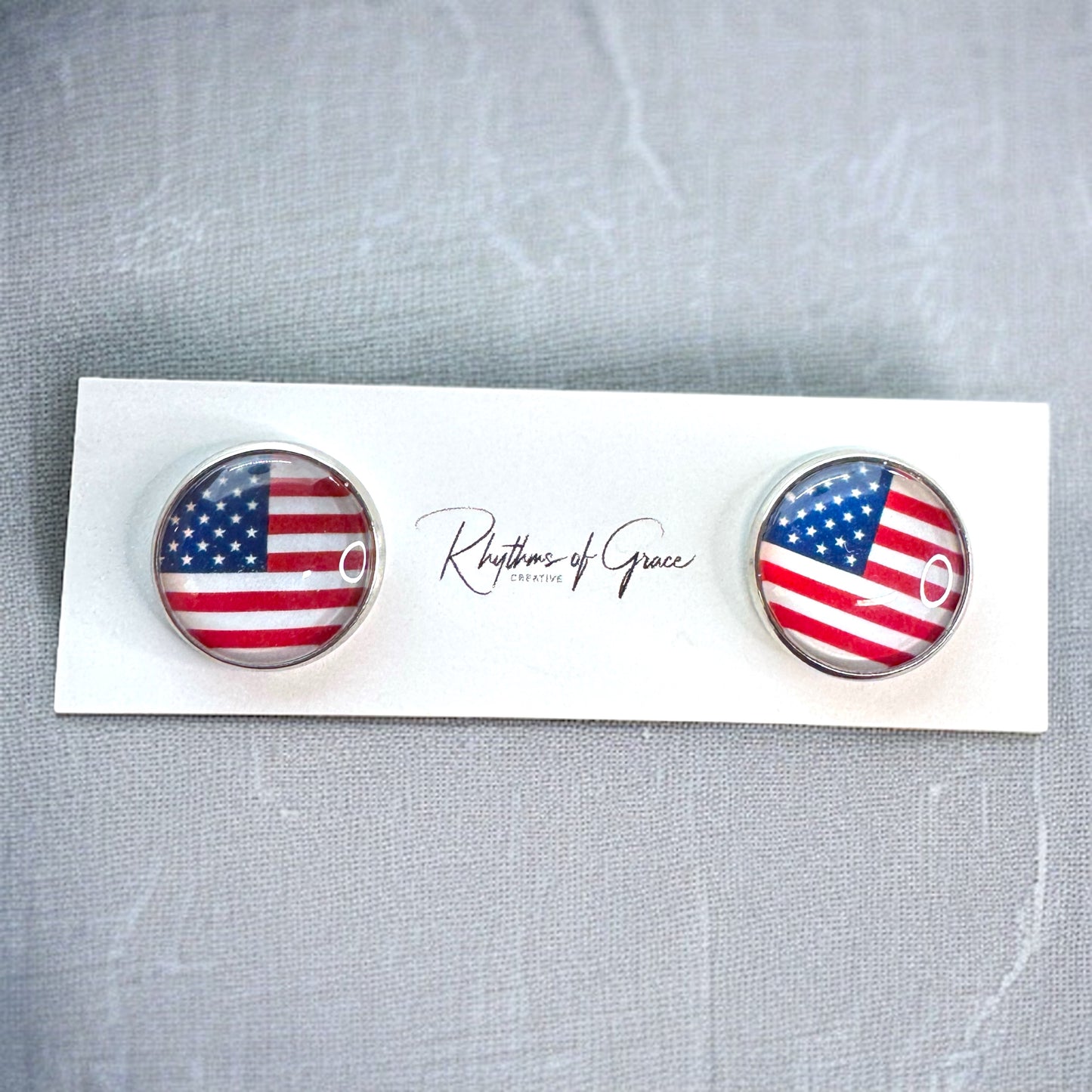 Patriotic Sparkle: American Flag Cabochon Studs!