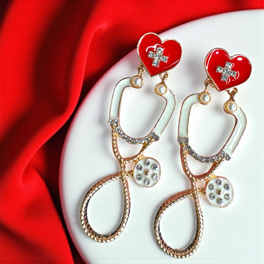 Listen Up in Style – Rhinestone Stethoscope Earrings for Healthcare Glam