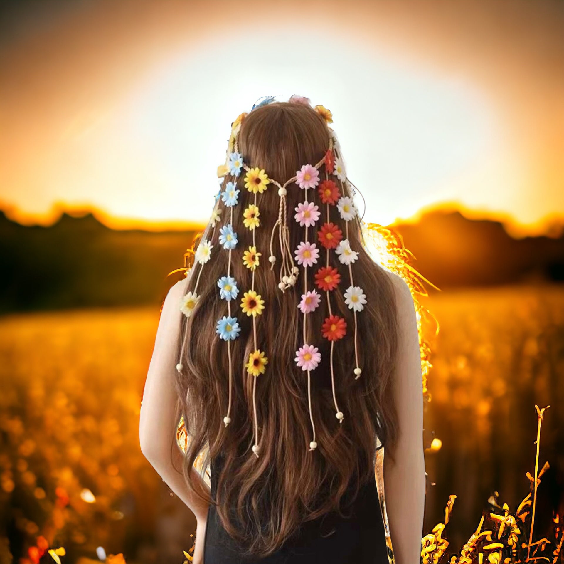 Flower Child Headband - Floral Headpiece, Flower Headband, Flower Headpiece, Sunflower Headpiece - Rhythms of Grace Creative