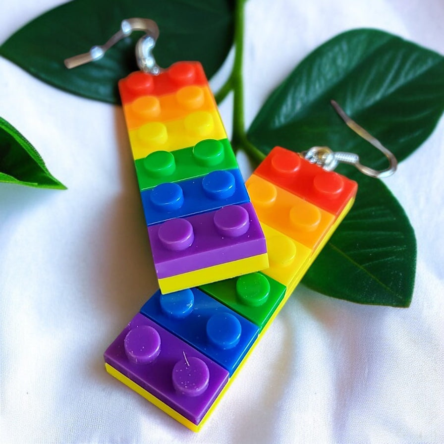 Colorful Love: Rainbow Block Dangle Earrings for Proud Hearts!