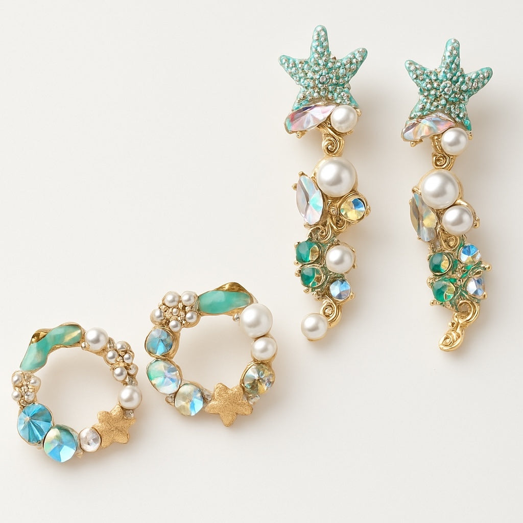 Seashell Sparkle: Rhinestone Earrings for Beachy Vibes!