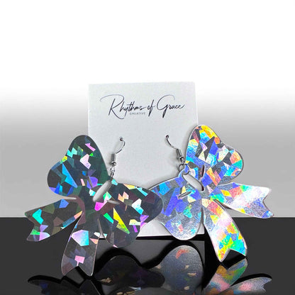 Sparkle & Spook: Holographic Bow Earrings for a Stunning Glam!