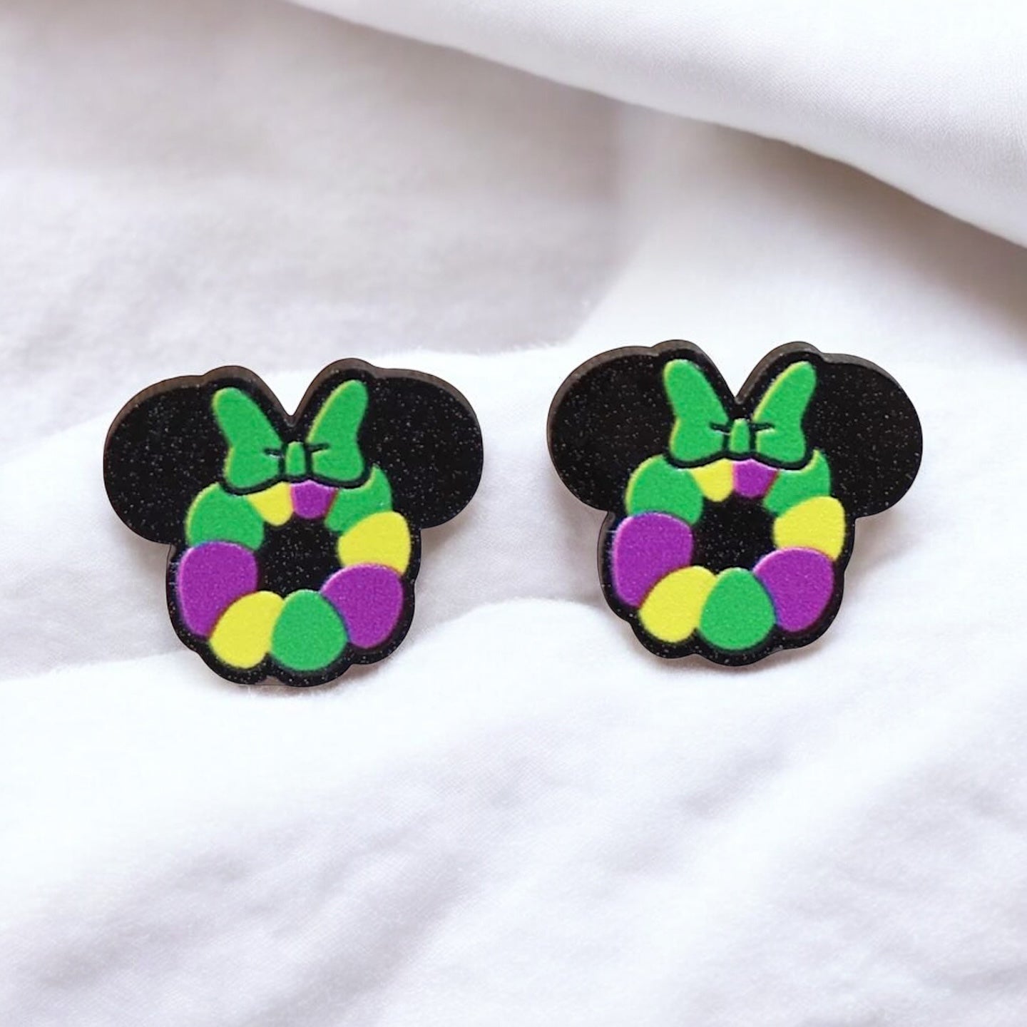 Mardi Gras Earrings - Handmade Jewelry, Mouse Ears, Handmade Earrings, Mardi Gras Jewelry, Mouse Earrings, Purple Green Gold, New Orleans - Rhythms of Grace Creative