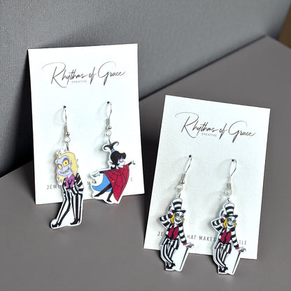 Beetlejuice, Beetlejuice, Beetlejuice: Spooky Chic Beetlejuice Dangle Earrings!
