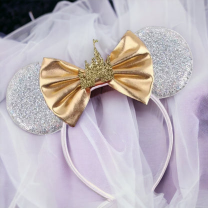 Princess Castle Mouse Ears, Gold Bow, Silver or Gold Castle - Brand New!