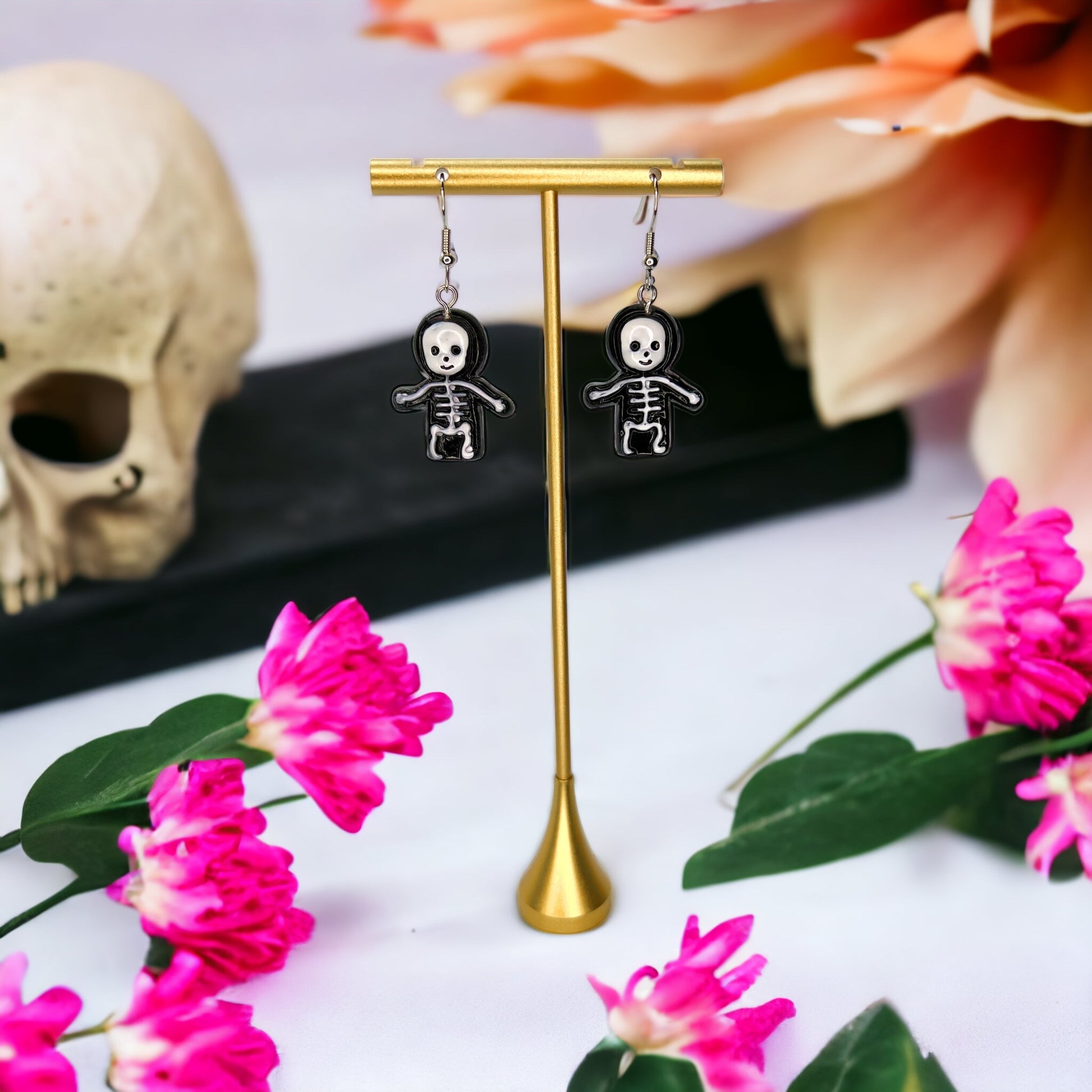 Skeleton Earrings - Halloween Earrings, Skeleton Costume, Halloween Teacher, Black and White - Rhythms of Grace Creative