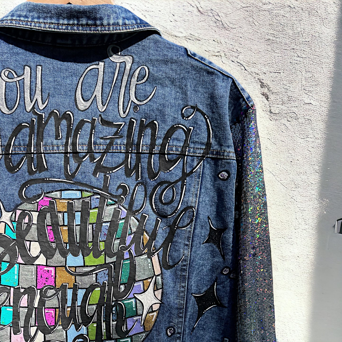 Eras Tour Ready: Dazzling Upcycled Se7en Jacket with Chic Design! Oversized Medium