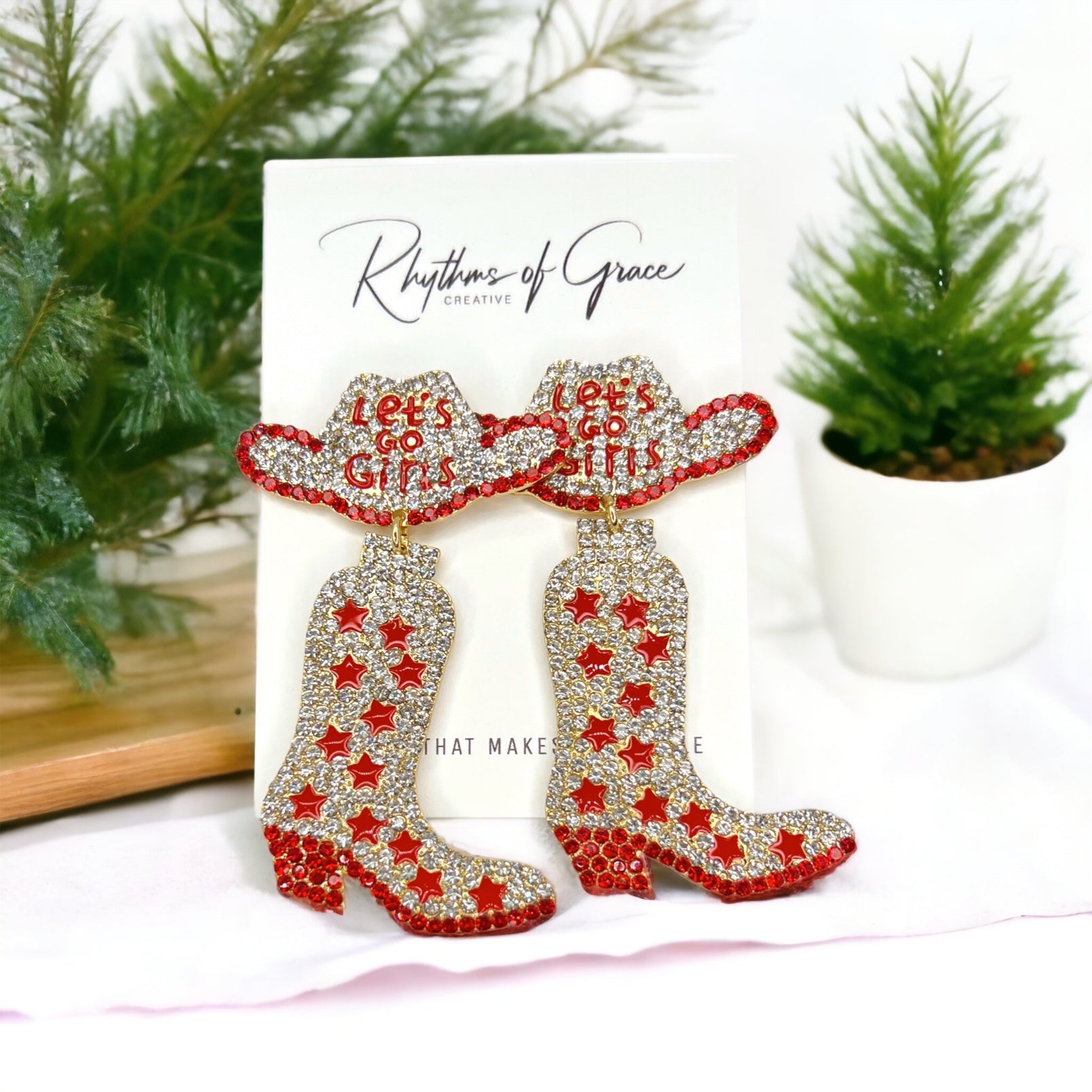 Rhinestone Boots Earrrings - Rodeo Earrings, Bachelorette Earrings, Bachelorette Accessories, Western Style - Rhythms of Grace Creative