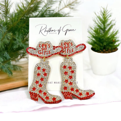 Rhinestone Boots Earrrings - Rodeo Earrings, Bachelorette Earrings, Bachelorette Accessories, Western Style - Rhythms of Grace Creative