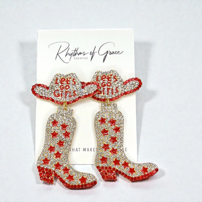 Rhinestone Cowgirl Boot Earrings | Western Rodeo Statement Earrings | Bachelorette Cowgirl Accessories