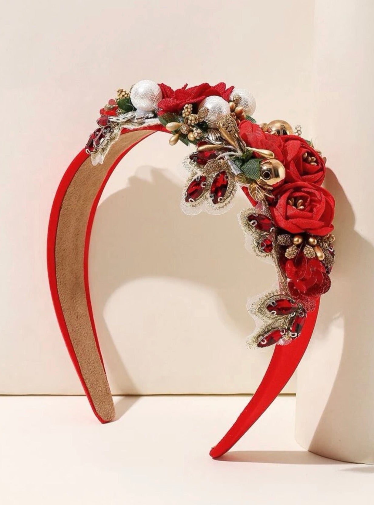 Festive Floral Headband - Handmade Headpiece, Rhinestone Headband, Holiday Headpiece, Beaded Headband - Rhythms of Grace Creative