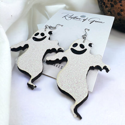 Spook-tacular Sparkly Ghost Dangle Earrings: Haunt Your Style! NWT Halloween