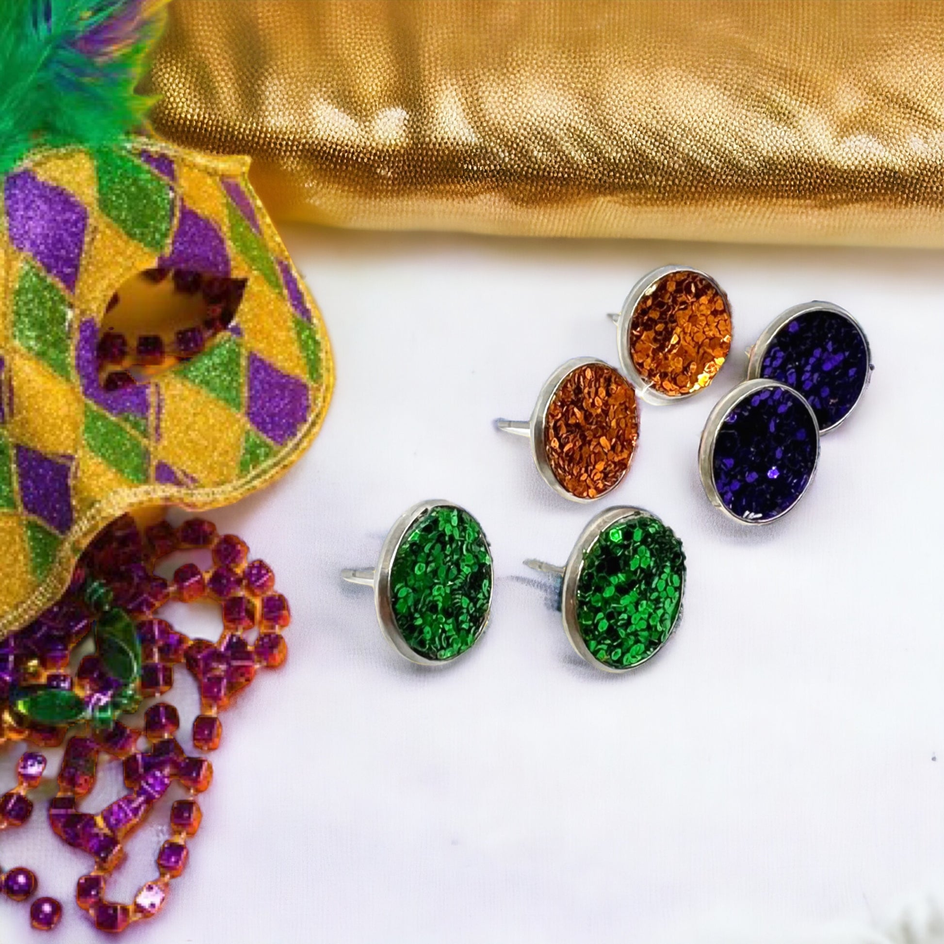 Sparkle & Shine: Mardi Gras Trio of Stud Earrings! - Rhythms of Grace Creative
