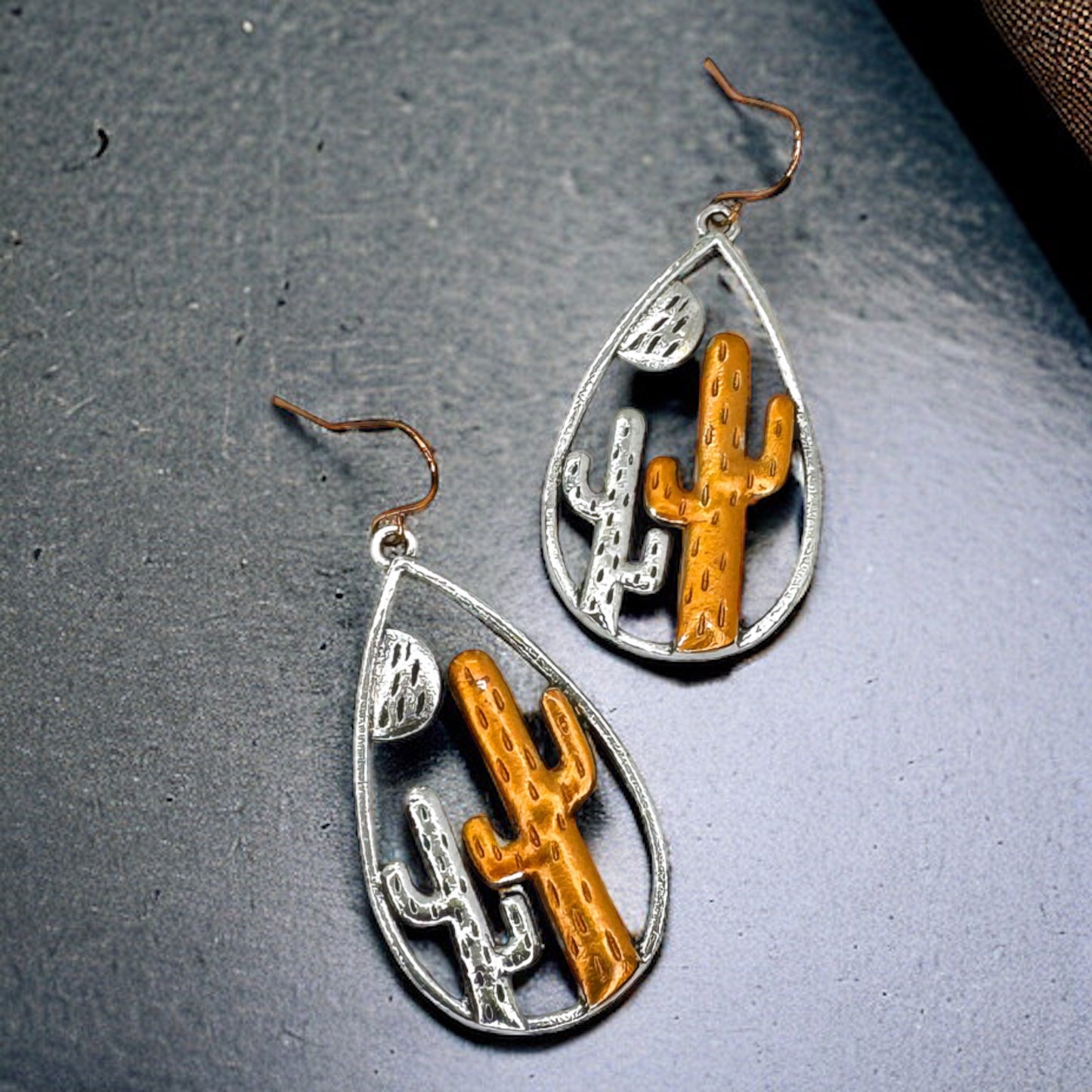 Stunning Western Dangle Earrings - Unique Cactus Design, Zinc Alloy