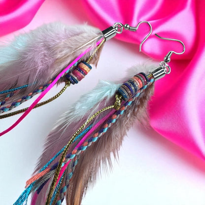 Colorful Boho Chic Feather & Beaded Tassel Dangle Earrings – Two Gorgeous Color Combos!