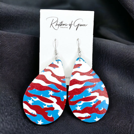 Show Your Patriotic Pride with Our Oversized Patriotic Camo Dangle Earrings!