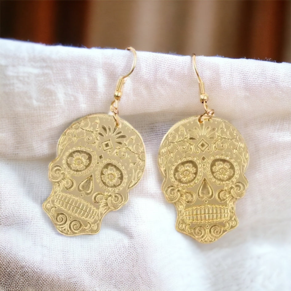 Metallic Skull Earrings - Halloween Earrings, Skeleton Earrings, Halloween Skull, Halloween Earrings, Sugar Skull, Trick or Treat - Rhythms of Grace Creative