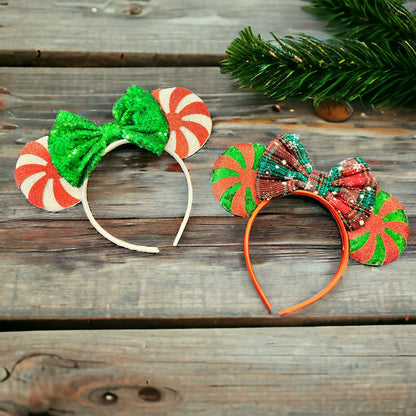 Festive Christmas Mouse Ears Headbands – Peppermint & Holiday Cheer!