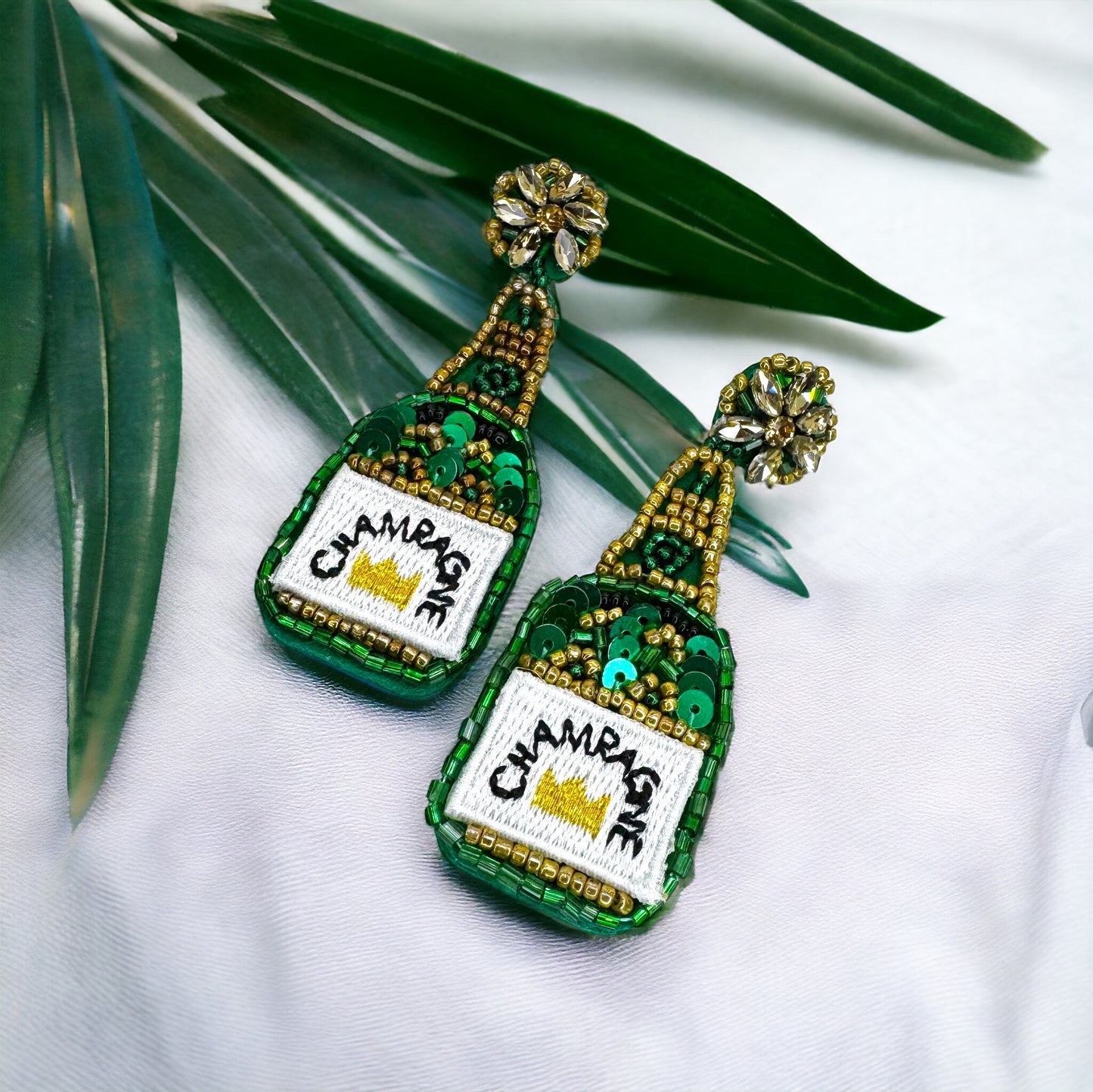 Beaded Champagne Earrings - Pop the Style! 🥂