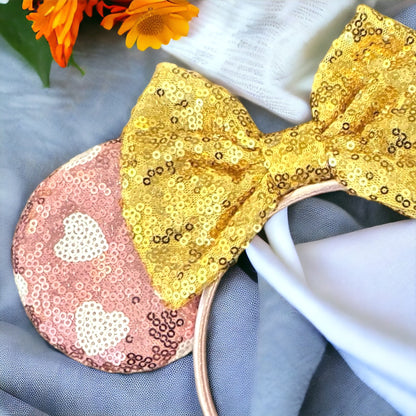 Stunning Pink and Gold Mouse Ears Headband, Valentine’s Day, Disney
