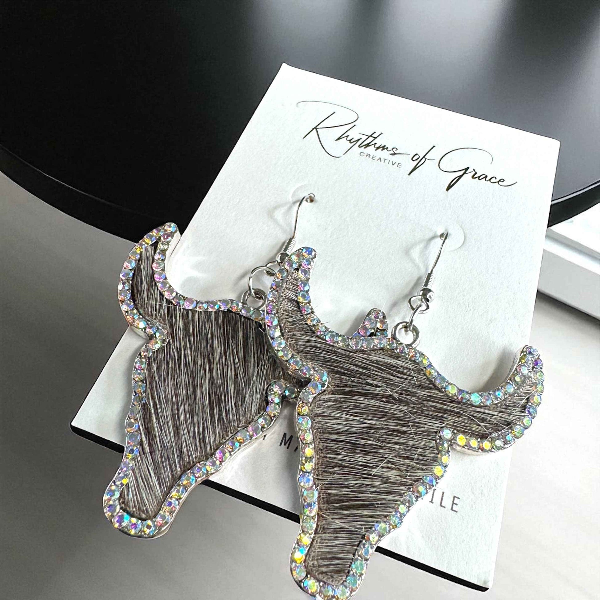 Giddy Up Glam: Rhinestone Longhorn Dangle Earrings