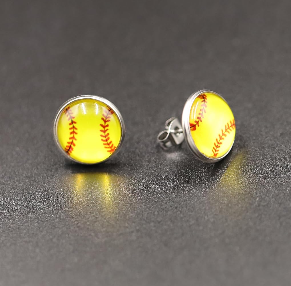 Hit a Style Home Run with Softball Cabochon Stud Earrings! 🥎