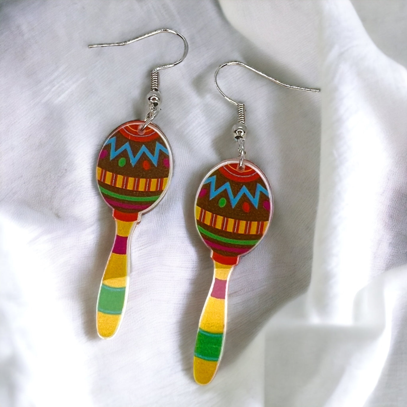 Fiesta Maracas Earrings - Mexican Noise Makers, Halloween Earrings, Halloween Costume, Cinco de Mayo, Taco Tuesday, Dia de los Muertos - Rhythms of Grace Creative