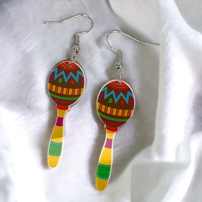 Fiesta Maracas Earrings - Mexican Noise Makers, Halloween Earrings, Halloween Costume, Cinco de Mayo, Taco Tuesday, Dia de los Muertos - Rhythms of Grace Creative