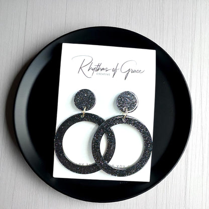 Sparkle & Shine with Handmade Black Glitter Round Dangle Earrings ✨