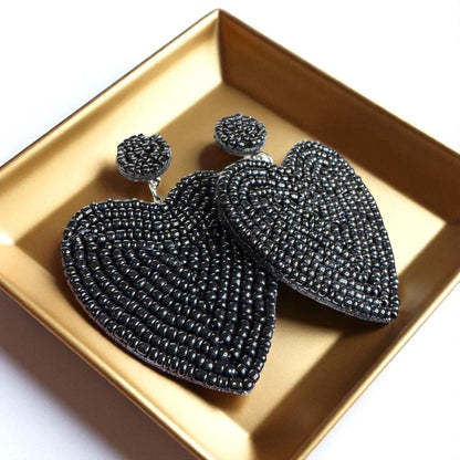 Heartfelt Dangles: Choose Your Vibe with Red or Black Beaded Heart Earrings!
